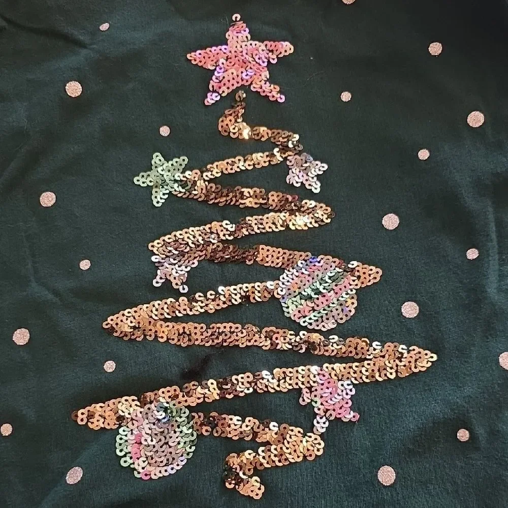 Place Green Long Sleeve Tee with Sequin Tree